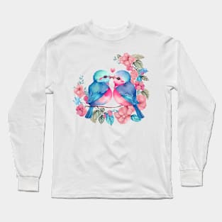 Sweet Couple Lovebirds Watercolor Long Sleeve T-Shirt